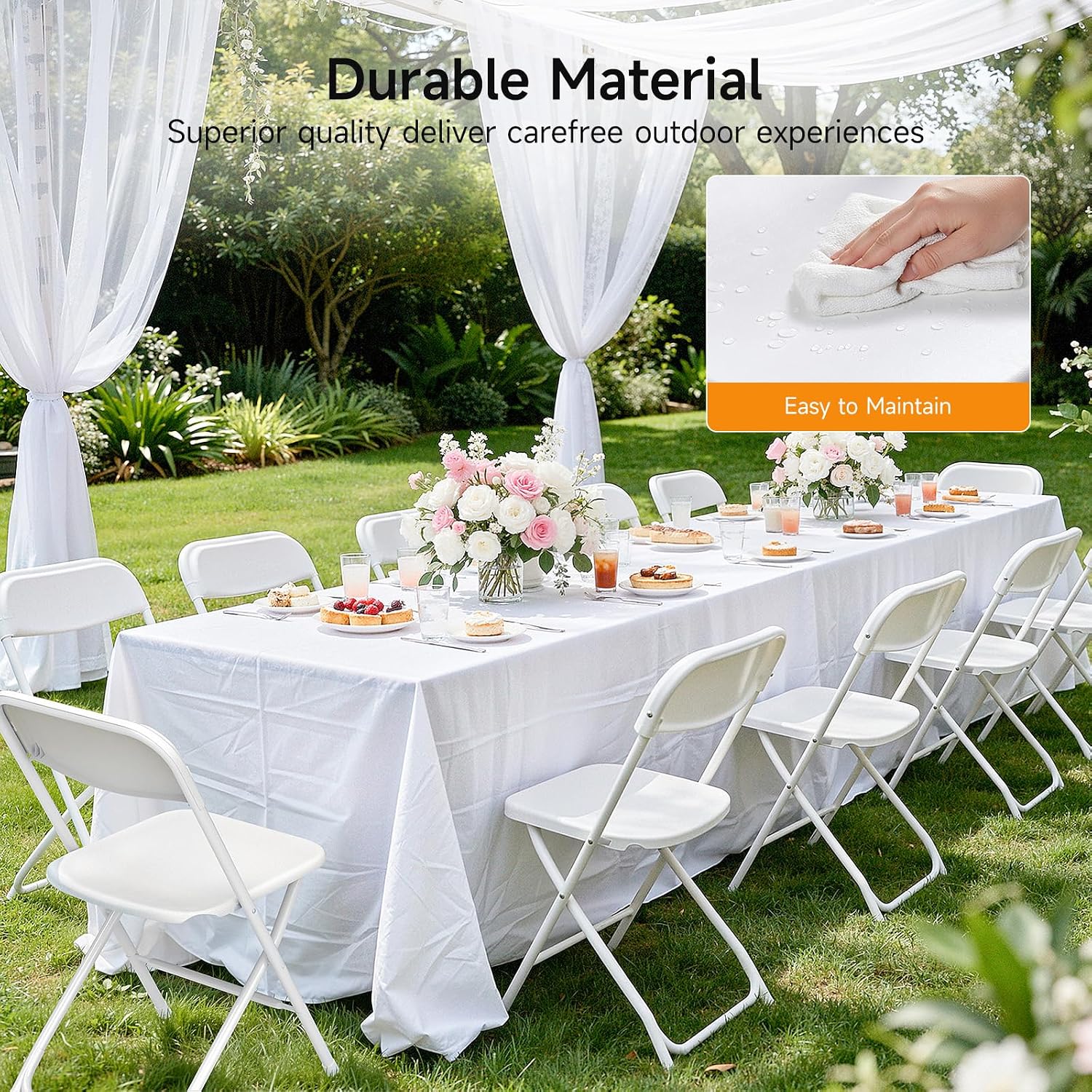 ONBRILL Folding Chairs 4 Pack, 550LBS Capacity Heavy Duty Plastic Folding Chairs with Reinforced Steel Frame, Portable Commercial Chair for Indoor and Outdoor, Wedding, Party, Office, White