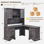 T4TREAM L Shaped Desk with Hutch,59" Farmhouse Wood Home Office Executive Desk,Charging Station,File Drawer, Storage Cabinet,Computer Desk for Work and Study (Dark Rustic Oak)