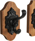 Deco 79 Wooden Fleur De Lis Vintage Inspired Wall Hook with Black Metal Hooks and Curved Edges, Set of 3 4" W, 6" H, Brown