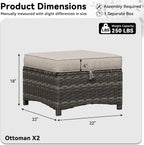 Patio Ottomans Set of 2, 22"x 22"x 18" Outdoor Wicker Footstool with Cushion, Beige, for Garden, Backyard, Deck, Porch, Balcony, Poolside