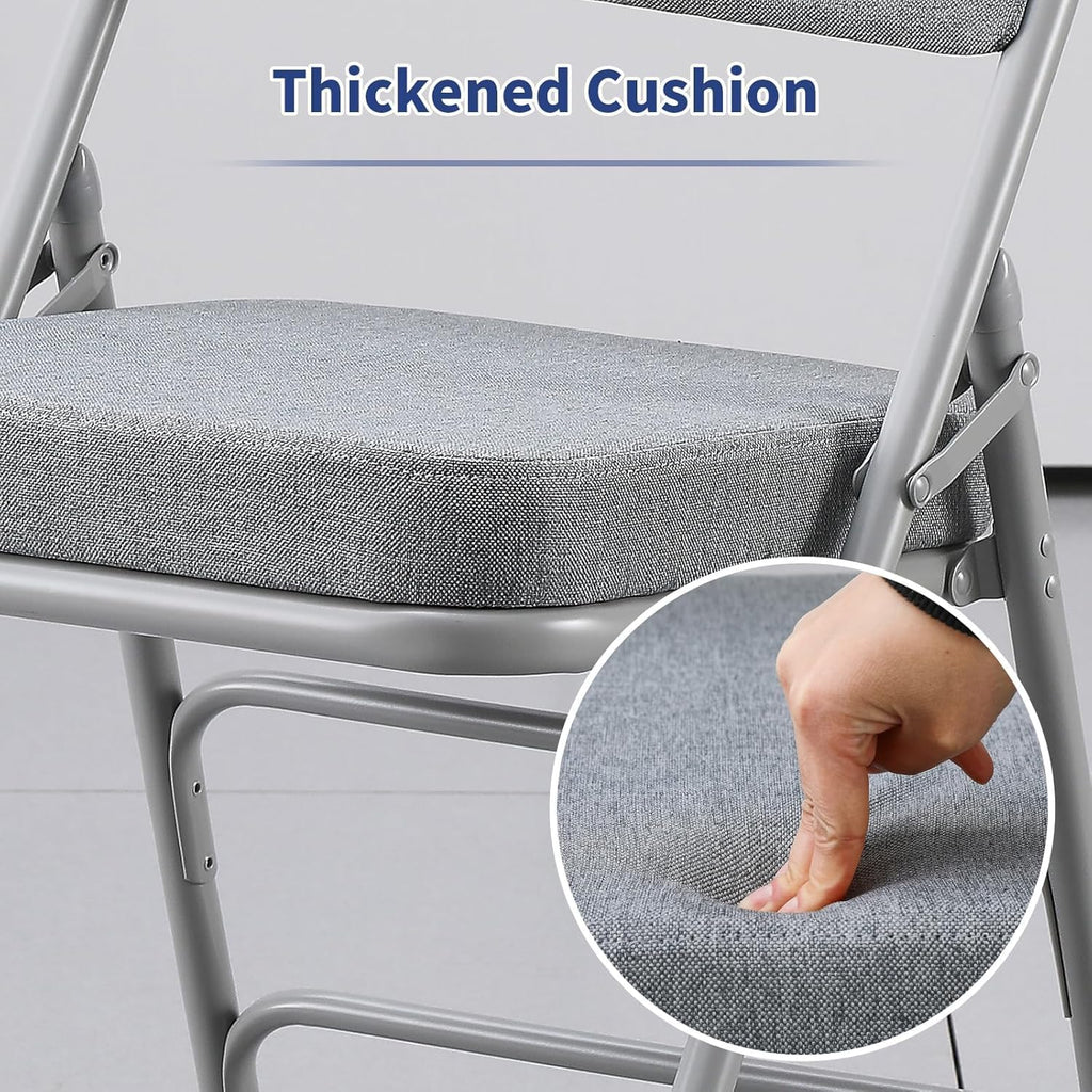 KAIHAOWIN 2 Pack Padded Folding Chairs Upholstered Foldable Chair with Ultra Thick Padded Seat Comfortable Metal Chairs Indoor with Super Soft Fabric Cushion-Grey