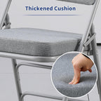 KAIHAOWIN 2 Pack Padded Folding Chairs Upholstered Foldable Chair with Ultra Thick Padded Seat Comfortable Metal Chairs Indoor with Super Soft Fabric Cushion-Grey
