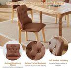 Faux Leather Dining Chairs Set of 2, Upholstered Dining Room Chair with Button Tufted, Solid Wood Legs, Mid Century Modern, Luxury Wingback Side Chair for Living Room, Kitchen, Restaurant, Brown
