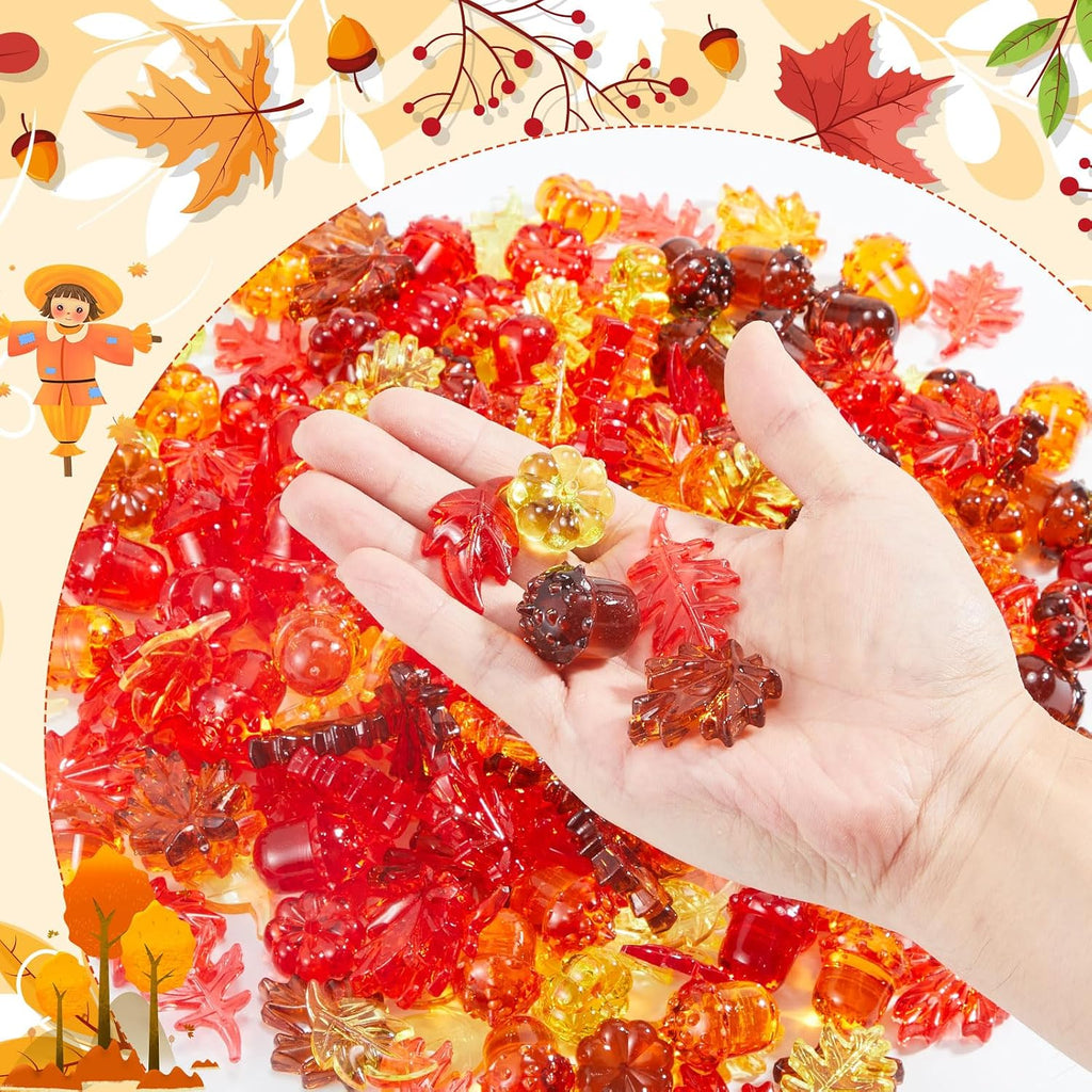 Deekin 240 Pcs Fall Vase Filler, Fall Leaves Pumpkin Marbles Gems Sensory Bin Table Scatter Vase Filler for Autumn DIY Crafts Thanksgiving Home Decorations
