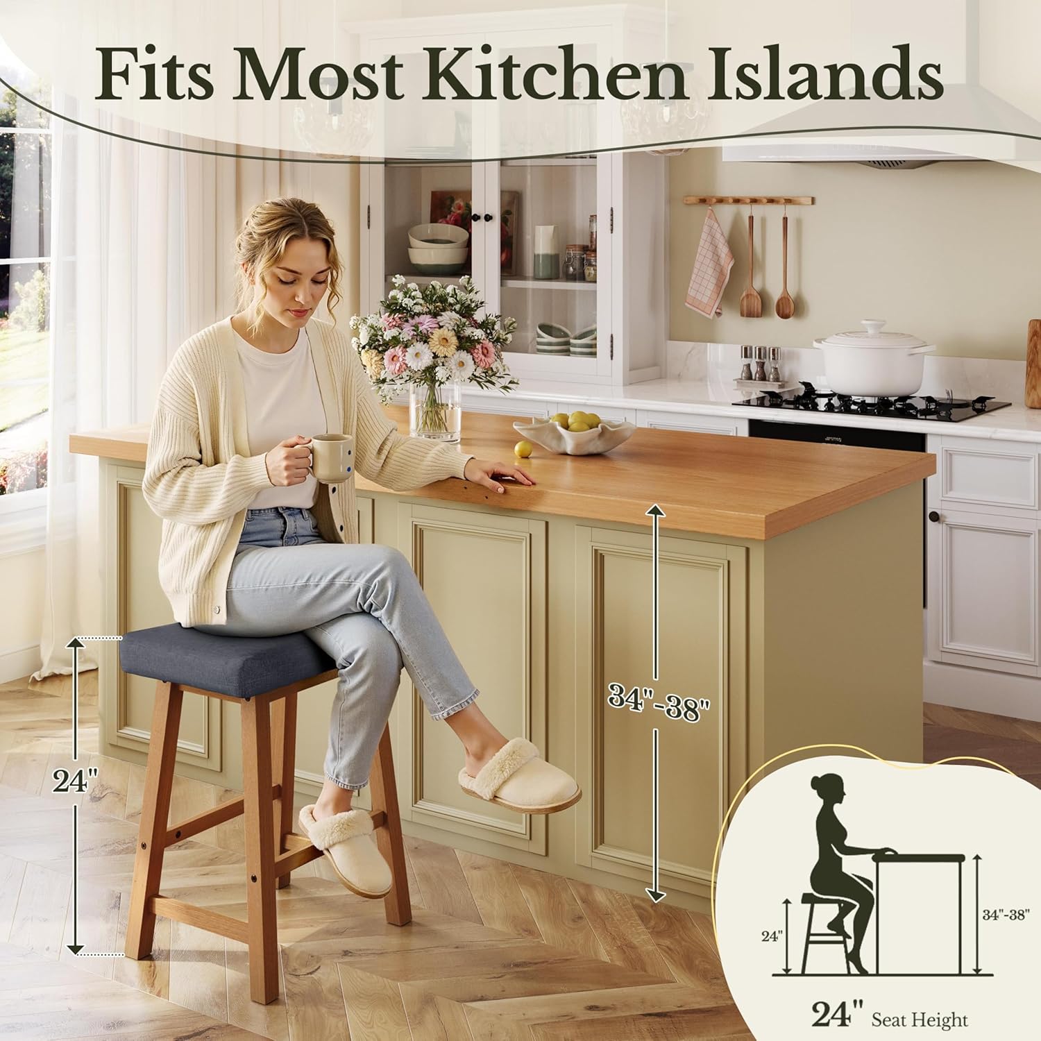 Yaheetech 24 Inch Counter Height Bar Stools Set of 3, Backless Saddle Stool Chair for Kitchen Counter Island with Footrests for Dining Room Small Space, Dark Gray
