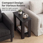 Tangkula 2-Tier Wooden Narrow End Table, Open Storage Side Nightstand, Retro Space Saving Sofa Accent Table for Living Room Bedroom, Easy Assembly (Black,2)