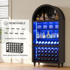 71" Tall Arched Wine Bar Cabinet with Wine Racks & Glass Holder, Wide Liquor Cabinets with LED Lights & Charing Ports, Kitchen Pantry Cupboard, Coffee Bar Storage Cabinet for Home, Dining Room (Black)