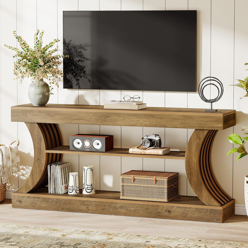 Tribesigns 70.9-Inch Long Farmhouse Entryway Console Table with Storage, 3-Tier Wooden Couch Table Behind Sofa, for Entry, Entrance, Hallway, Foyer, Living Room, Rustic Brown