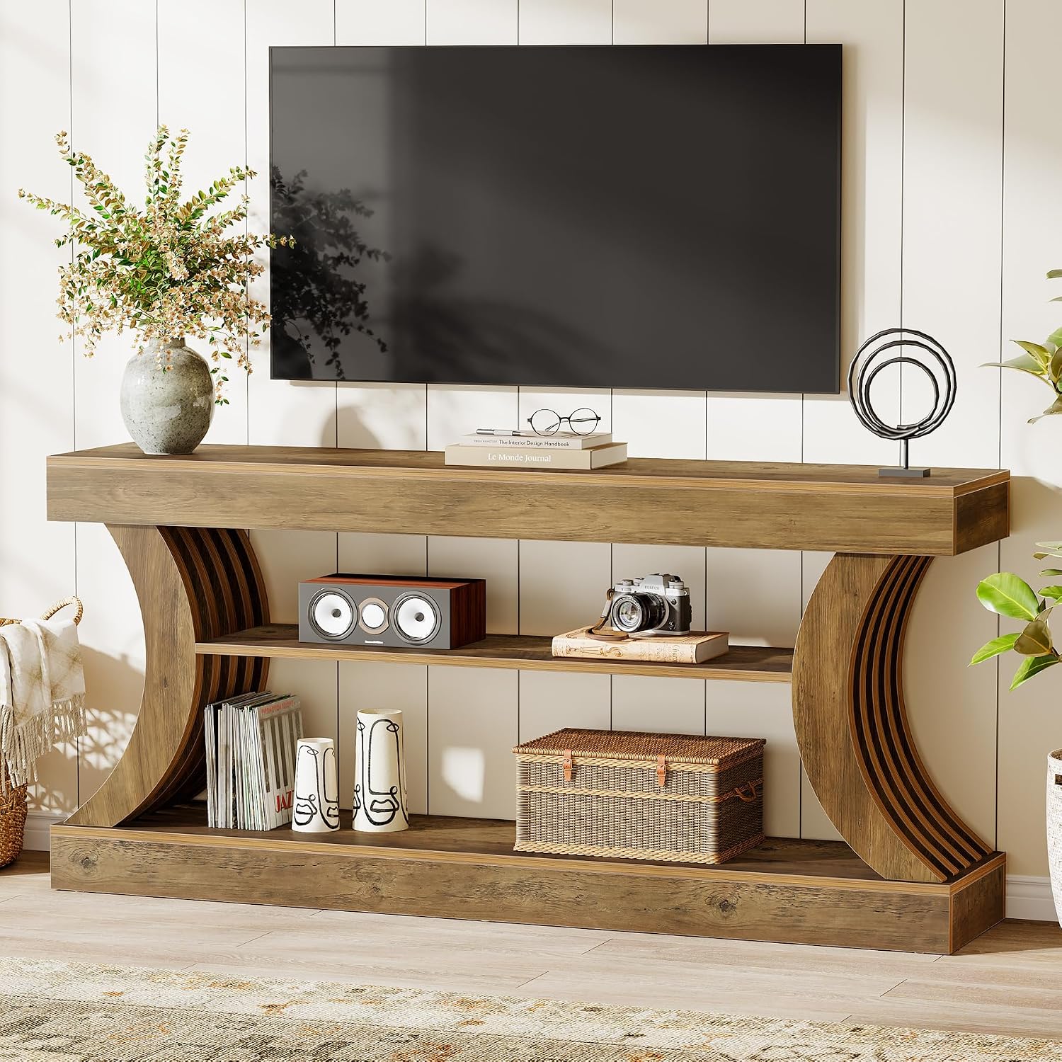 Tribesigns 70.9-Inch Long Farmhouse Entryway Console Table with Storage, 3-Tier Wooden Couch Table Behind Sofa, for Entry, Entrance, Hallway, Foyer, Living Room, Rustic Brown