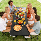 Folding Event Table, Heavy Duty Picnic Table Indoor Outdoor Camping, 8FT Portable w Handle Lock for Banquet, Black