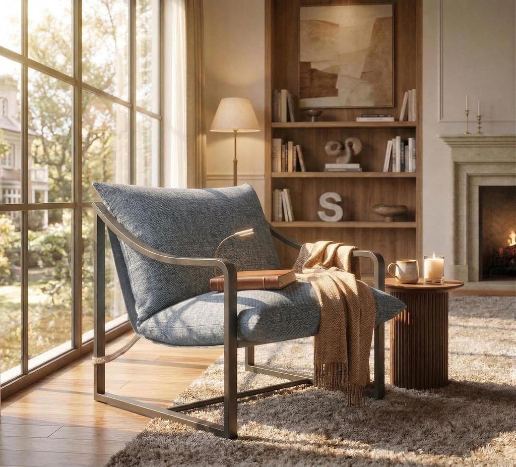 GarveeHome Sling Accent Chair, Mid Century Modern Chair, Sturdy Metal Frame with Removable Cushion, Comfortable Armchair for Living Room, Bedroom, or Reading Nook, Gray