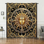AILONEN Black Gold Sun Curtains W38 x L54 Inch Vintage Celestial Tarot Drapes Light Filtering Microfiber Window Treatments for Bedroom Living Room Mystical Boho Mandala 2 Pieces Coverings