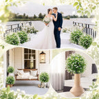 Suncalla Set of 2 Artificial Camellia Topiary Ball Tree Fake Bushes Shrubs Outdoor Faux Plant with Ground Spike 26x18 Inch Flowers UV Resistance Greenery for Porch Garden Patio (White,Camellia)