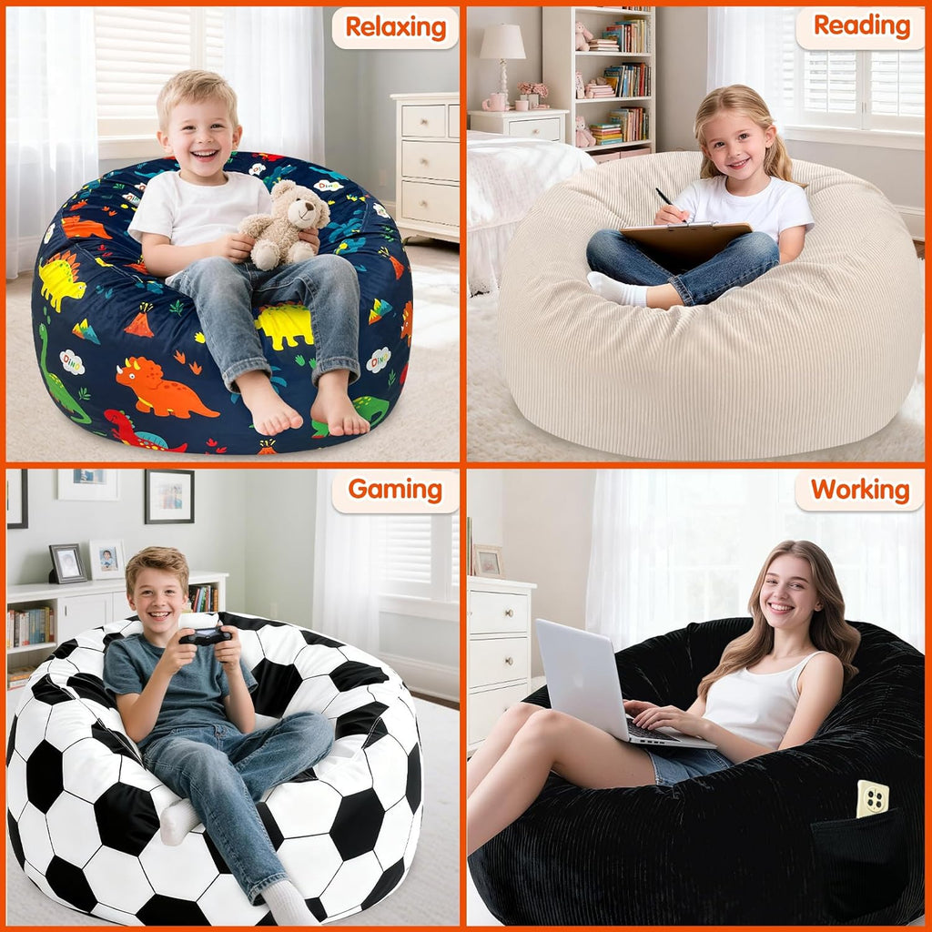 2.2 Ft Soccer Bean Bag Chair for Toddler with Memory Foam Filling, Large Kids Bean Bag Chair with Soft Velvet Cover, Bean Bag Sofa Couch for Living Room, Birthday Gift for Boys Girls, Large