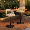 Furnimart Outdoor Bar Stools Set of 2 with Covers Waterproof, Adjustable Patio Stools with Hollow Back, Counter Height Swivel Chairs for Garden, Yard, All-Weather Textilene Fabric, Linen Plaid