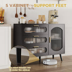 GarveeHome 39.4'' Modern Buffet Cabinet with Storage, Black Sideboard with Fluted Glass Door, 3 Drawers and Adjustable Shelf, Console Table for Kitchen, Dining Room, Living Room