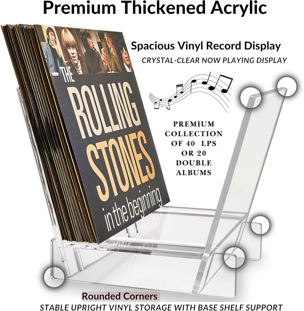 Honygebia Acrylic Vinyl Record Holder - Clear Record Album Holder, V-Shaped Vinyl Record Storage Racks, Album Holders for Vinyl Records, Shelf for Storing Collection of 40 Premium LPs