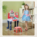 Vanity Set with Mirror and Stool, Toddler Makeup Table with Music, Light, Drawer, Hair Dryer, 20 Makeup Accessories, Girls Vanity for Ages 3 6, Multicolor