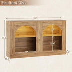 Arched Entryway Table with LED Lights, 47" Farmhouse Console Table with Adjustable Shelves, Sofa Table Behind Couch, Sideboard Buffet Storage Cabinet for Entrance/Hallway/Living Room, Natural Oak