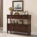 45.3'' Solid Wood Console Table, Retro Sofa Table with 3 Drawers & 2 Cabinet, Long Behind Couch Accent Table Console Table Narrow Entryway Table for Living Room, Foyer, Hallway