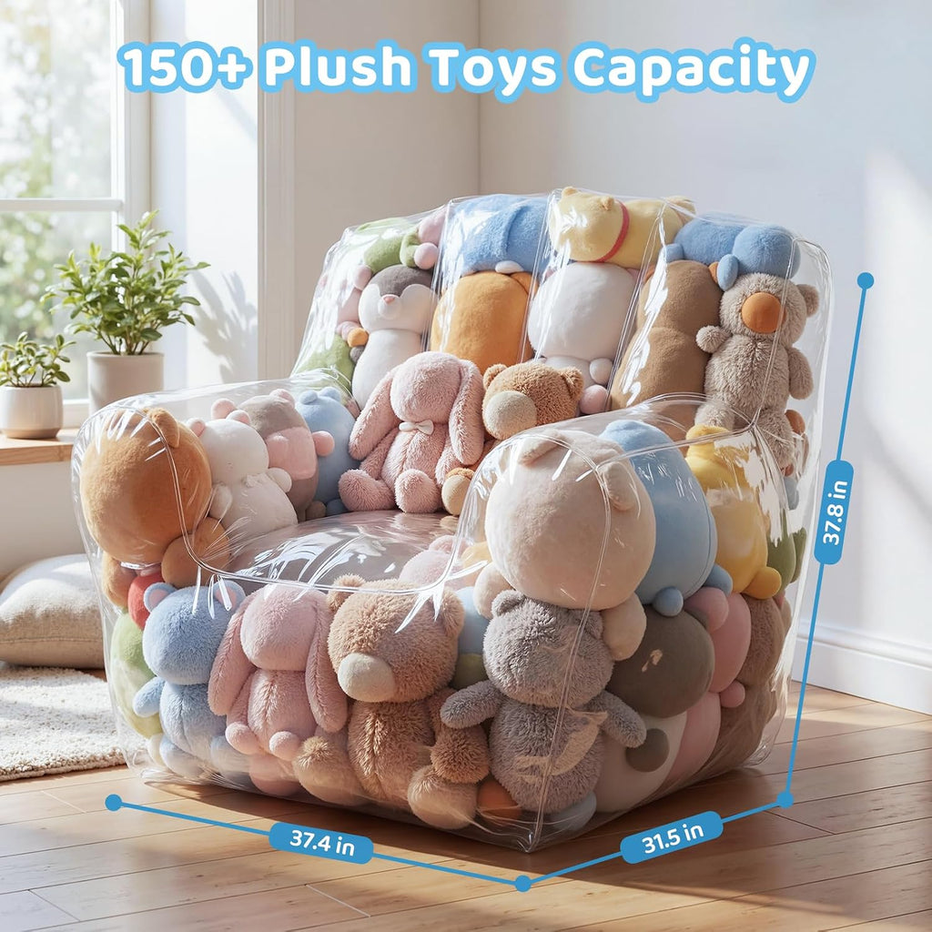 NTYNTY Clear Stuffed Animal Storage Bean Bag Chair Cover for Kids,Extra Large Beanbag Chair Cover with Zipper,PVC Bean Bag Chair Plush Toys Storage & Organizing