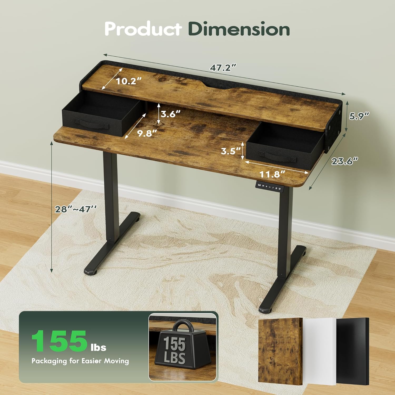 Homall Electric Standing Desk with 2 Drawers, Adjustable Height Computer Desk with Monitor Shelf Sit Stand Table with Splice Board Quick Install for Home Office (Rustic Brown, 48 Inch)