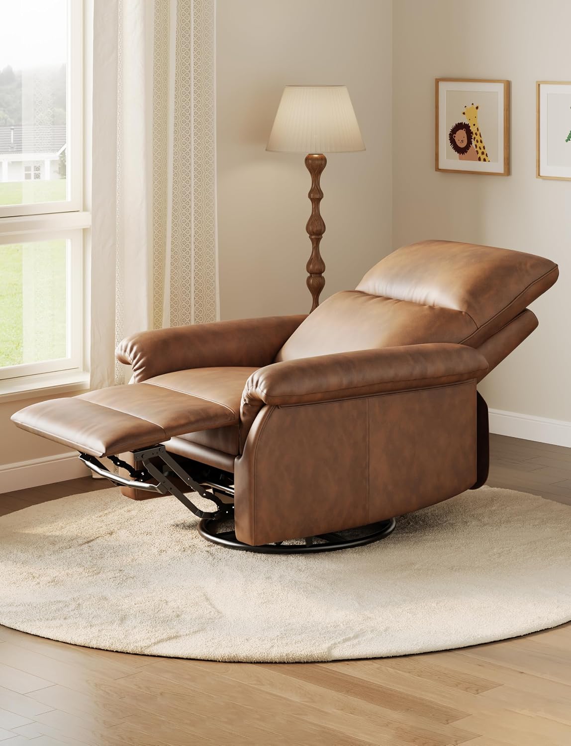 GAOMON Swivel Rocking Recliner Chair, Manual Leather Recliner Glider with Lumbar Support & Padded Armrest, Comfortable Rocker Nursery Single Sofa for Living Room and Bedroom (Orange)