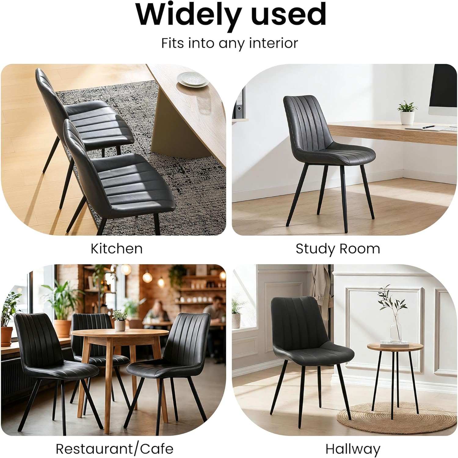 CLIPOP Dining Chairs Set of 2, Faux Leather Dining Chairs with Upholstered Seat, High Back Comfy Cushion, Metal Leg, Accent Kitchen Side Chair for Living, Restaurant & Meeting Room, Black