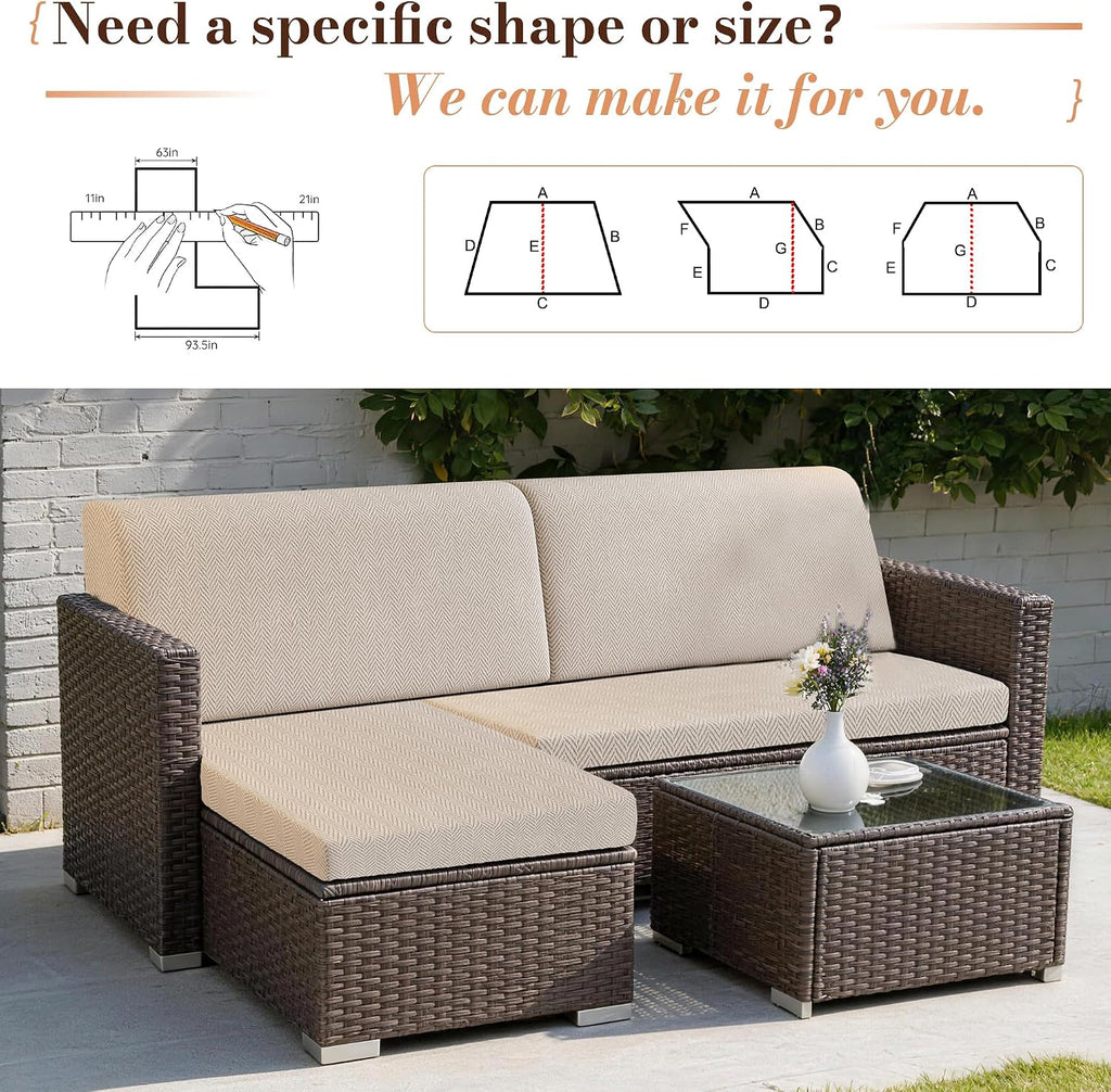 Custom Bay Window Cushions, Window Seat Cushions for Indoor Furniture, Breakfast Nook, Mudroom, Banquette Bench Cushion, Simple and Stylish Herringbone Fabric, Non-Slip & Removable, Pipe Design