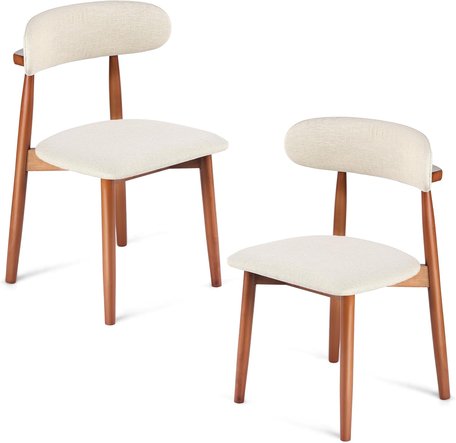 Solid Wood Dining Chair Set of 2, Breathable Fabric Upholstered Kitchen Chairs, Modern Farmhouse Style, Ergonomic Backrest, Rebound Sponge