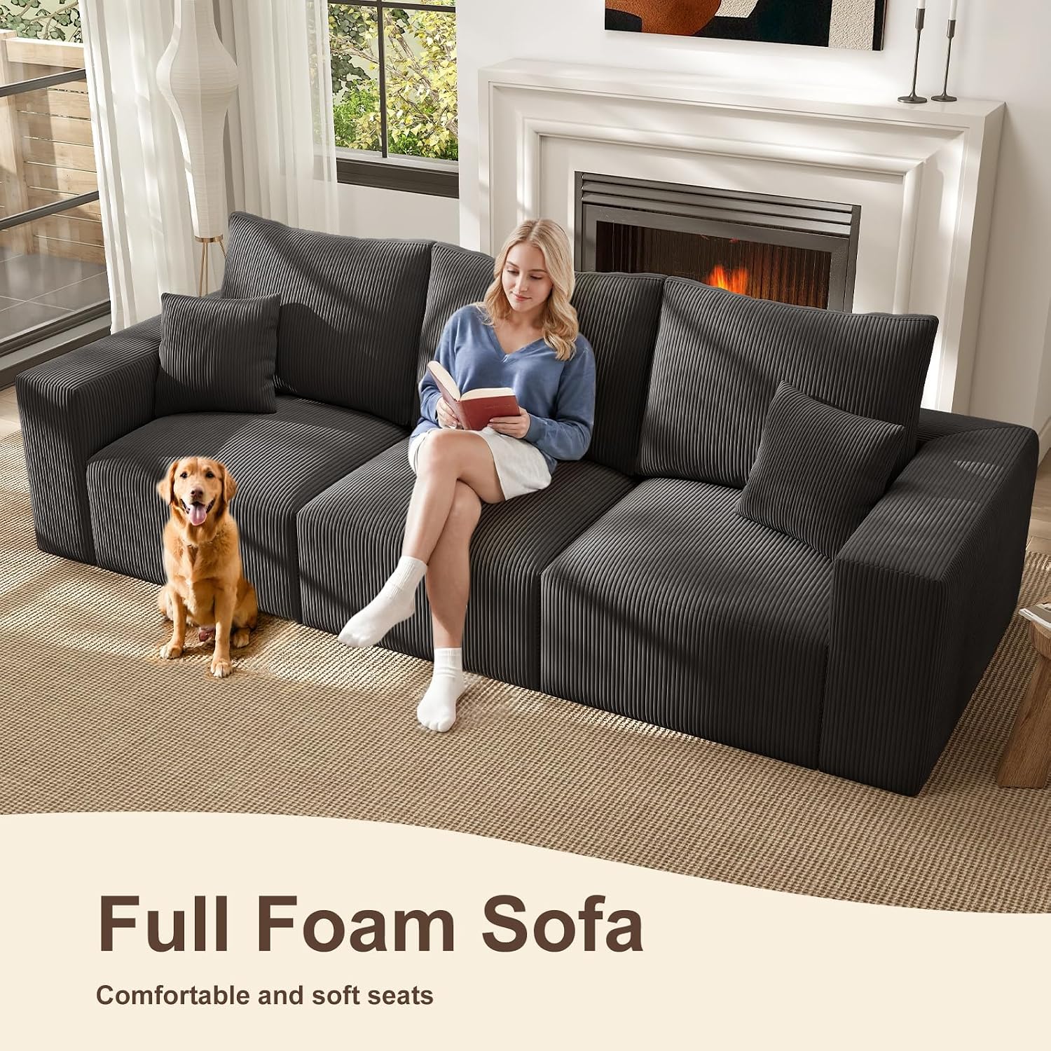 2 Square Cloud Footstool for Living Room, No Assembly Modular Corduroy Convertible Seat, Modern Boneless Style Sofa Accessory for Lounge or Bedroom