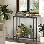 YATINEY Narrow Console Table, 2-Tier Small Sofa Table, 29.5" Thin Entryway Behind Couch Table with Shelves, Industrial Hallway Table, for Living Room, Foyer, Black CT03BB