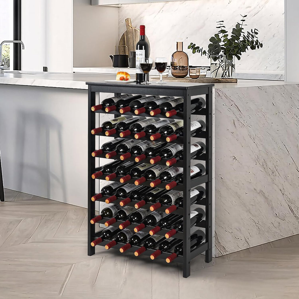 VASMIA 42 Bottles Bamboo Wine Rack,7-Tier Wine Rack Freestanding Floor with Table Top, Wine Storage Shelf for Kitchen Dining Room Bar,Black