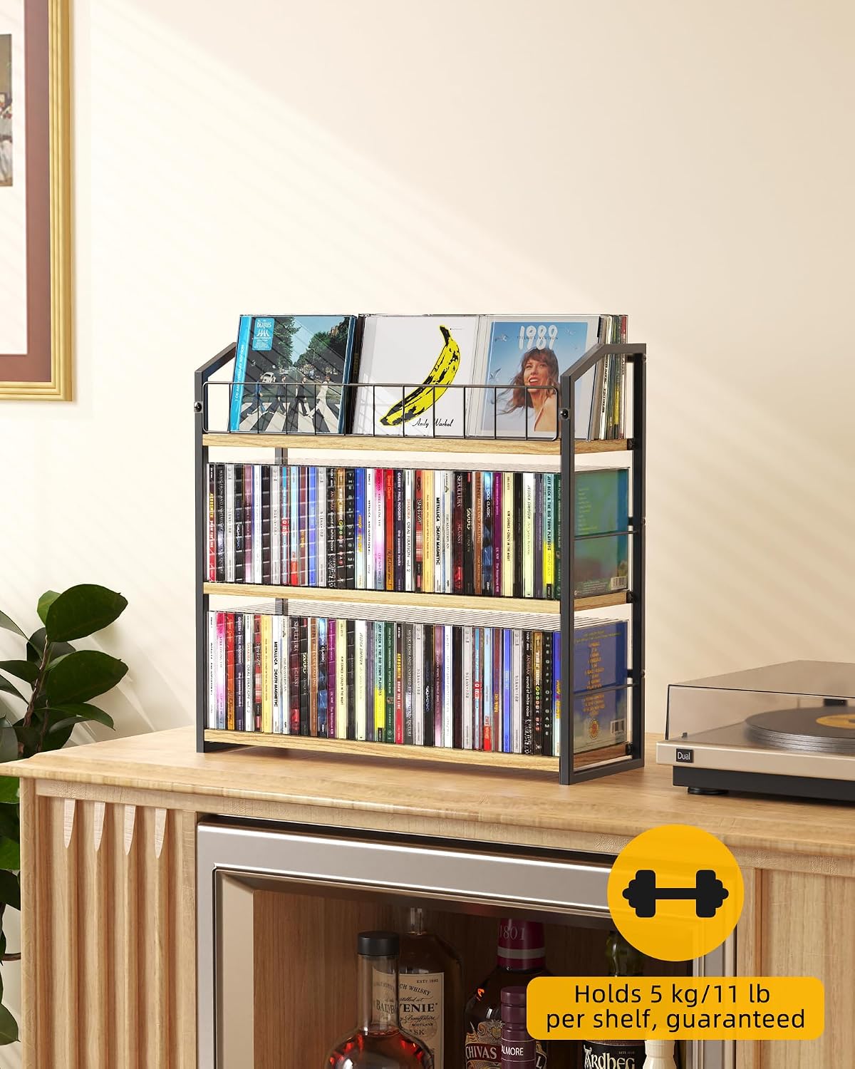 3-Tier CD Holder, CD Storage Rack for Non-slip Feet, Premium Display Organizer Tower for Collection, Modern Heavy-Duty Storage Shelf 11 lb Per Shelf Capacity, Store up to 123 CDs