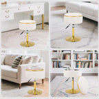 Adjustable Vanity Stool with Storage, 360° Swivel Makeup Stool Chair Small Velvet Round Ottoman with Gold Base for Bedroom (Beige)