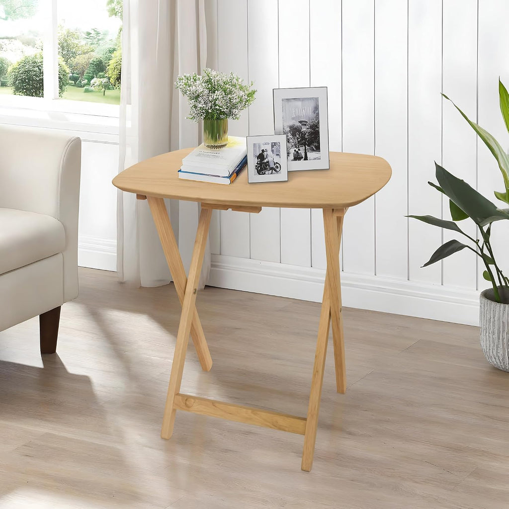 Oversized Hardwood Folding TV Tray Table, 25.5 Inches | Natural, For Dinner, For Eating