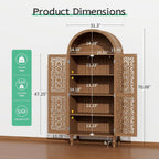 70" Tall Arched Storage Cabinet with 2 Hollow Carved Doors, Boho Kitchen Pantry with 5-Tier Storage Space, Modern Farmhouse Cupboard Bookcase for Living Room, Kitchen, Study, Walnut, 1 PCS