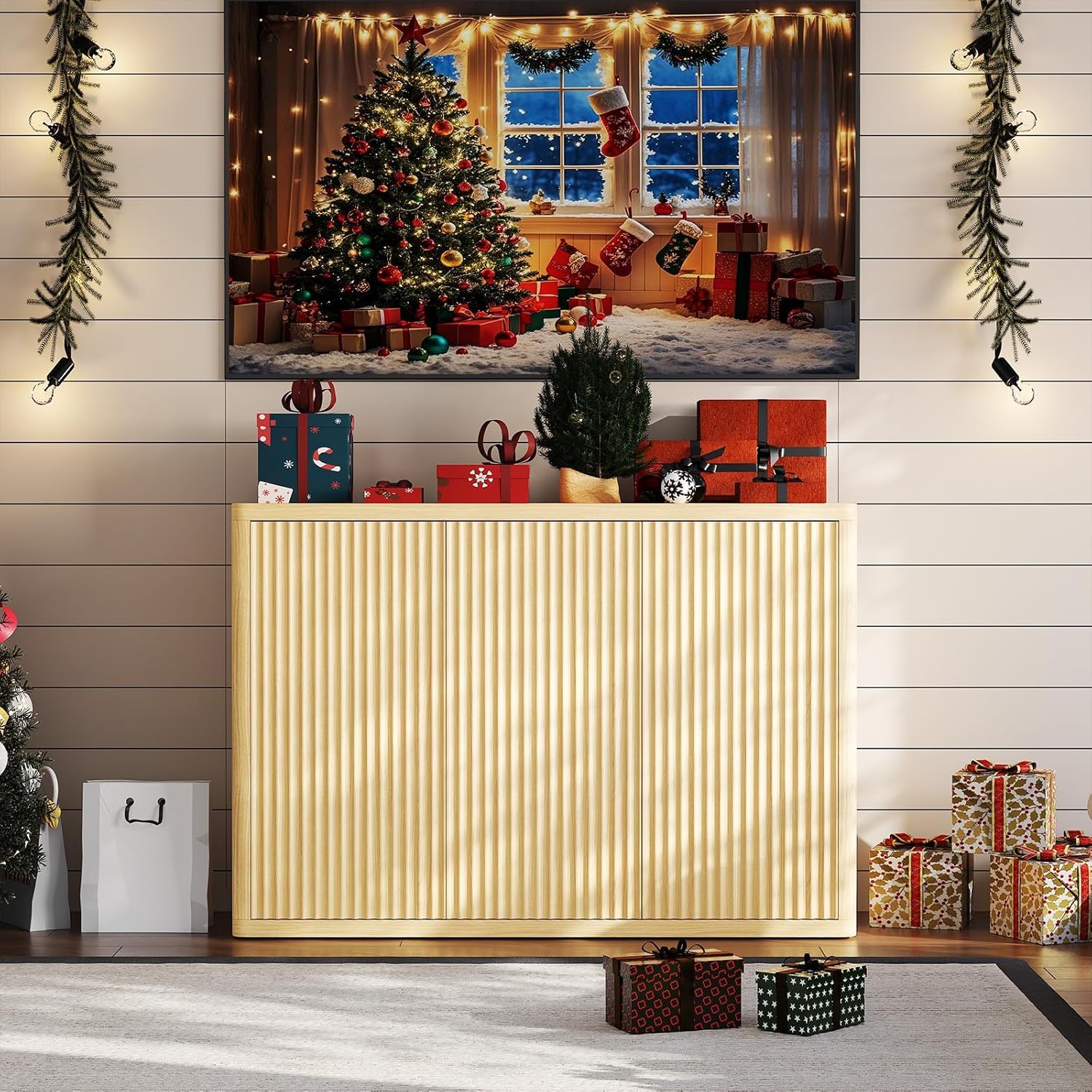 Garvee Fluted Sideboard Buffet Cabinet with Storage, Modern Accent Sideboard with Doors and Adjustable Shelves, Credenza Buffet Table Entryway Cabinets for Dining Living Room Kitchen Hallway