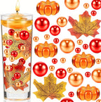 190PCS Thanksgiving Vases Fillers, Orange Red Beads Faux Pumpkin Maple Leaf Table Party Festive Decoration(Pumpkin Maple Leaf Set)