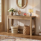 Cyclysio 47" Console Tables for Entryway, Narrow Console Tables for Living Room, Behind Couch Table, Sturdy Wood Support Hallway Table with 3AC+2USB Charging‌ Station, Natural Oak