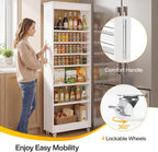 Tribesigns 73" Tall Slim Storage Cart on Wheels, 7-Tier Narrow Pantry Cabinet, Rolling Skinny Spice Rack Organizer Next to Fridge, Wooden Pull-Out Storage Shelf for Kitchen Small Spaces, White