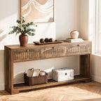 LITTLE TREE Long Entryway Table with 3 Drawers, 70 Inches Farmhouse Console Table for Entry, Behind Sofa, Foyer, Hallway, Behind Couch, Entrance with 2-Tier Storage Shelves, Rustic Brown