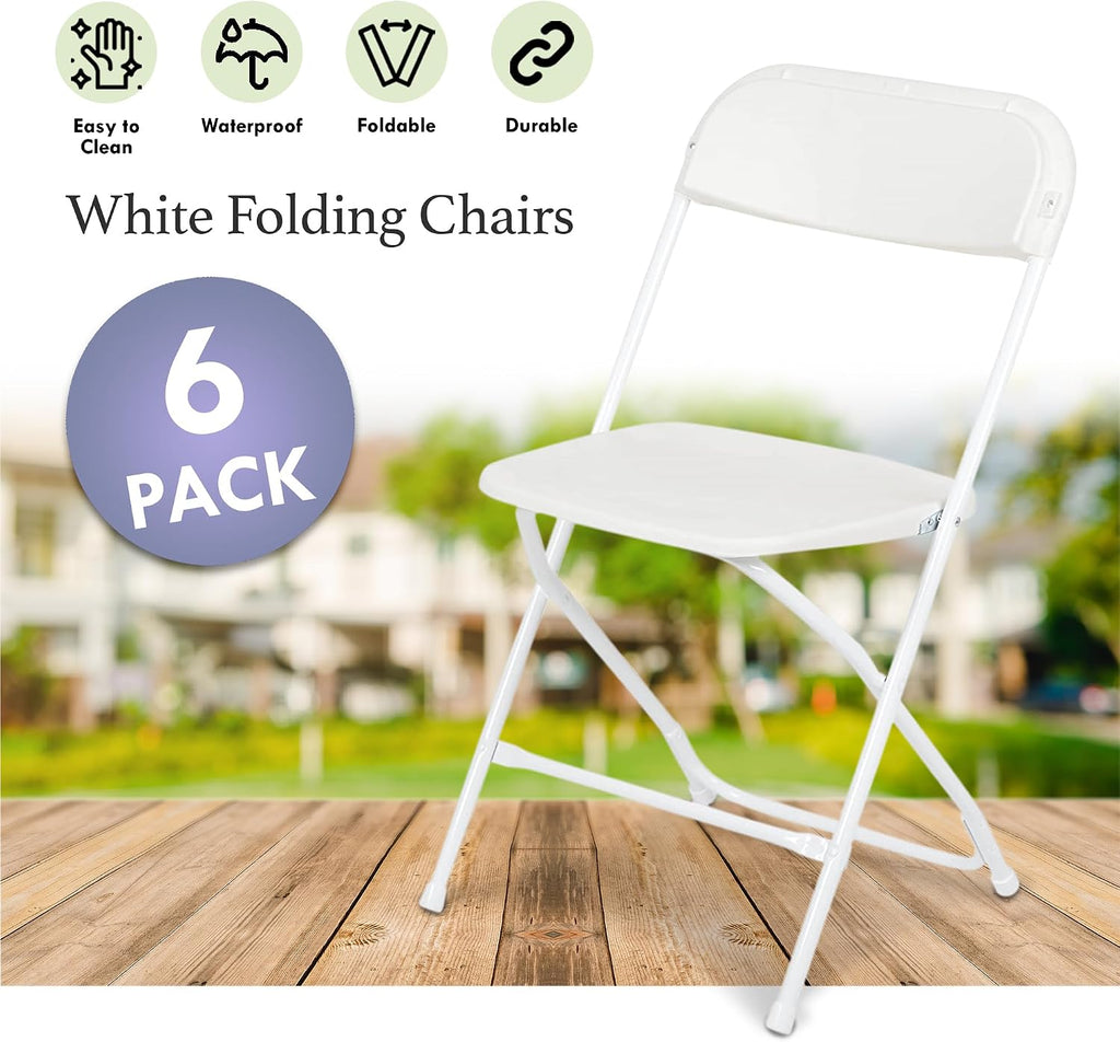 Folding Chairs 6 Pack,Durable Black Folding Chairs, Heavy-Duty Plastic Folding Chairs for Indoor/Outdoor Use - Ideal for Events Parties Extra Seating Solutions 350lbs Capacity (White, 6 Pack)
