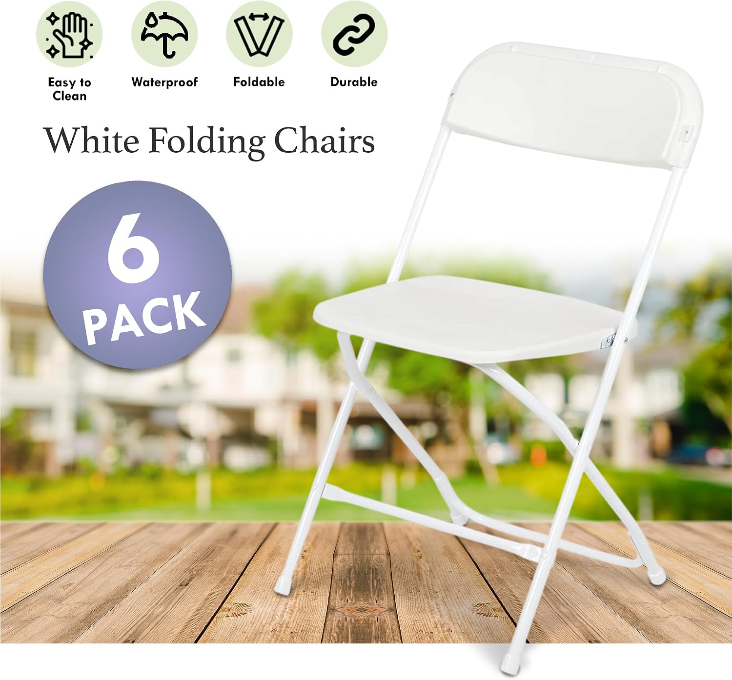 Folding Chairs 6 Pack,Durable Black Folding Chairs, Heavy-Duty Plastic Folding Chairs for Indoor/Outdoor Use - Ideal for Events Parties Extra Seating Solutions 350lbs Capacity (White, 6 Pack)