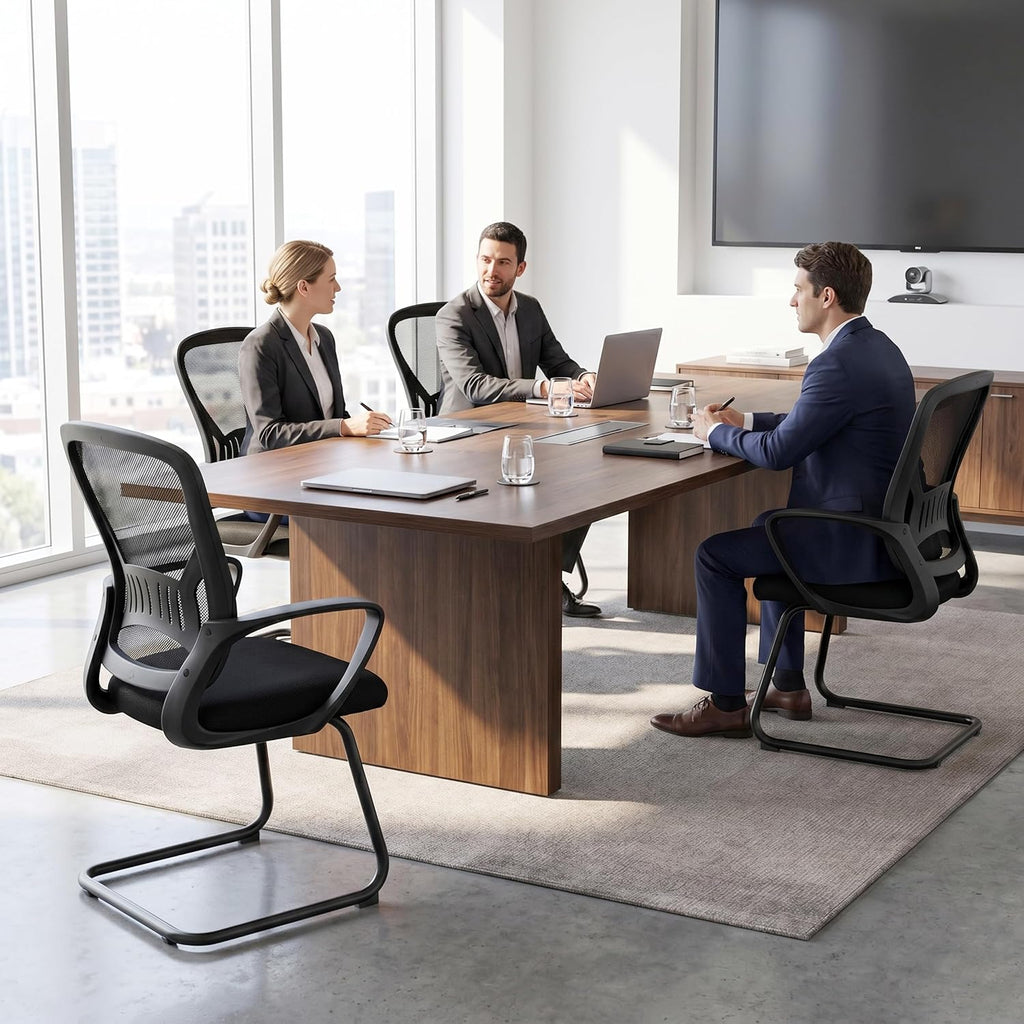 Okeysen Waiting Room Guest Chairs Set of 2, Mesh Mid Back Office Reception Chair with Arms, Office Desk Chair with Sled Base No Wheels, for Office Meeting, Conference Room, Waiting Area, Lobby