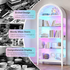 WOOVIVS Glass Display Cabinet with RGB Lights, 69" Tall Curio Cabinet with Rebound Tempered Glass Door, 5-Tier Adjustable Display Case for Living Room (White)