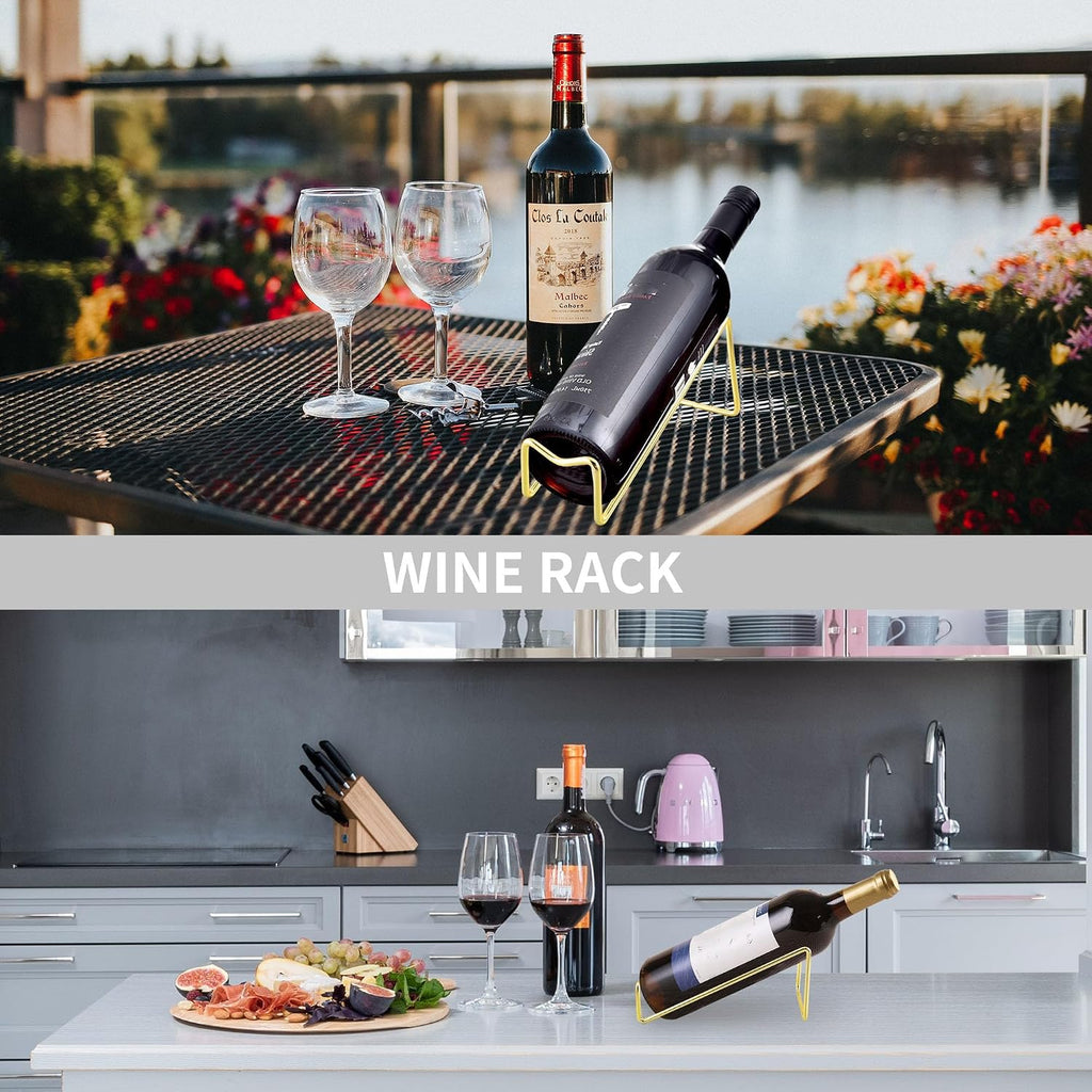 4 Pcs Single Wine Bottle Holder Black, Countertop Wine Rack, Tabletop Metal Wine Bottle Holder Stand Organizer for Cabinet,Bar