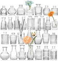 Small Bud Vases, Vintage Clear Glass Bud Vases in Bulk with Unique Embossed Patterns for Wedding Centerpieces, Table Decor, Rustic Party Reception Decorations (Clear)