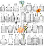 Small Bud Vases, Vintage Clear Glass Bud Vases in Bulk with Unique Embossed Patterns for Wedding Centerpieces, Table Decor, Rustic Party Reception Decorations (Clear)