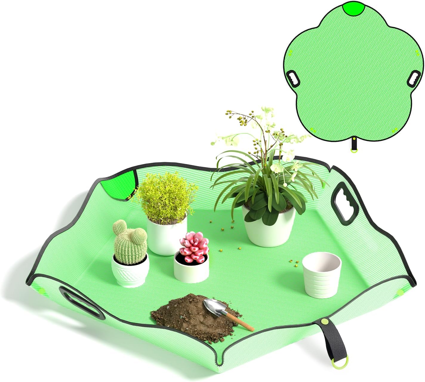 Austion Repotting Mat for Indoor Plant Transplanting and Mess Control 29"x29" Waterproof Succulent Potting Mat with Handles Flower-Shaped Potting Tray Portable Mat Gardening Gifts for Plant Lovers